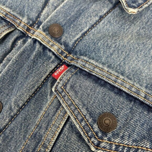 Levi’s Trucker Denim Striped Sherpa Jacket Size Small Mid Wash 576960000 - Picture 3 of 9